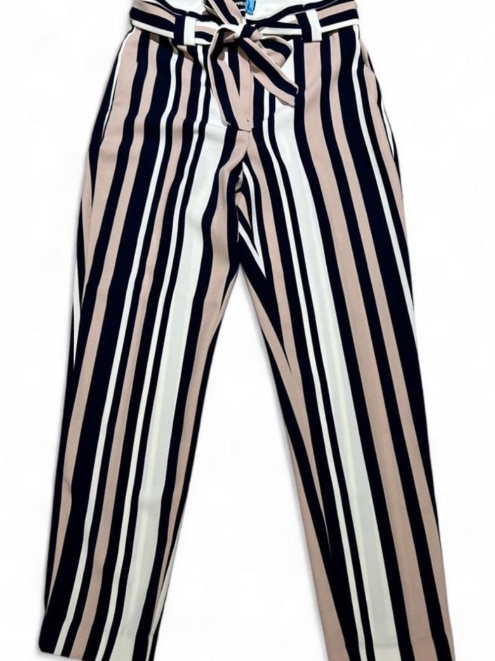 Express Striped Tie-Waist Trousers - Black, White & Tan